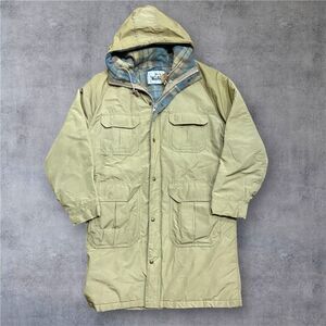 Woolrich Vintage 80s Khaki Tan Plaid Lined Parka Coat Utility Men's Size Medium